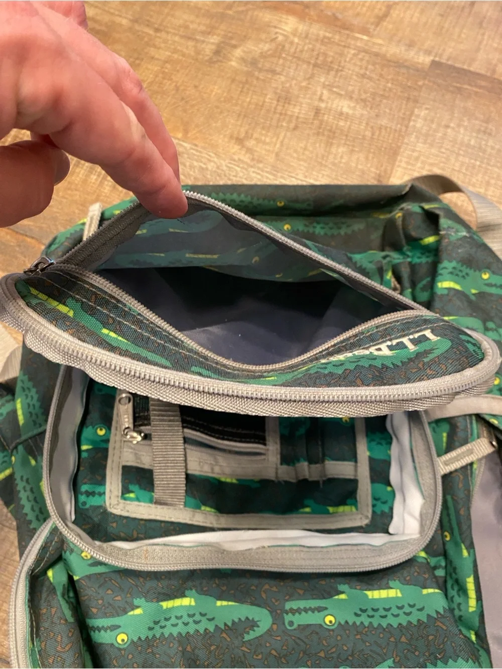 L.L. Bean Dark Green Crocodile Print Kids Backpack